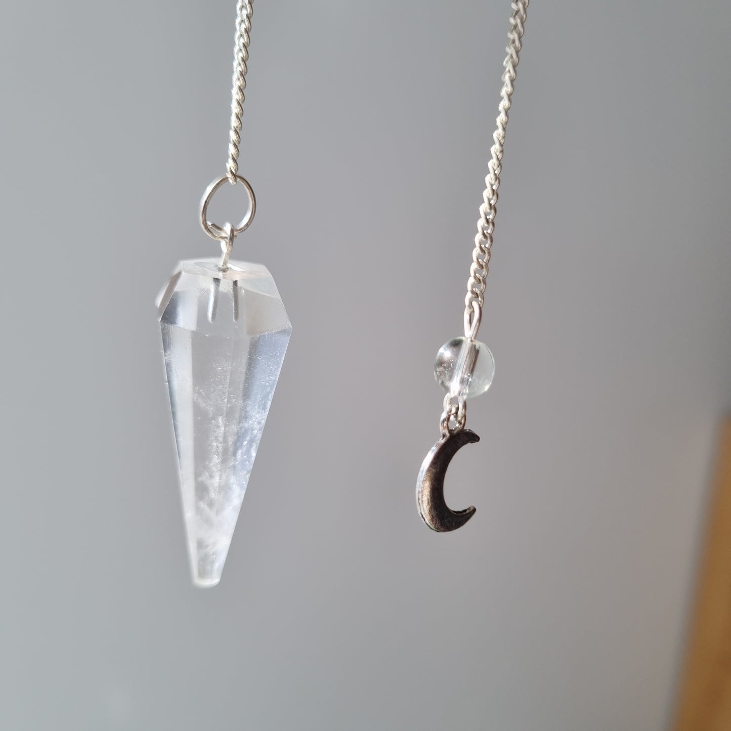 Clear Quartz Pendulum - 6 Faceted with Moon Charm - Sparrow and Fox