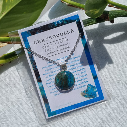 Chrysocolla Cabochon Sterling Silver Pendant - Sparrow and Fox