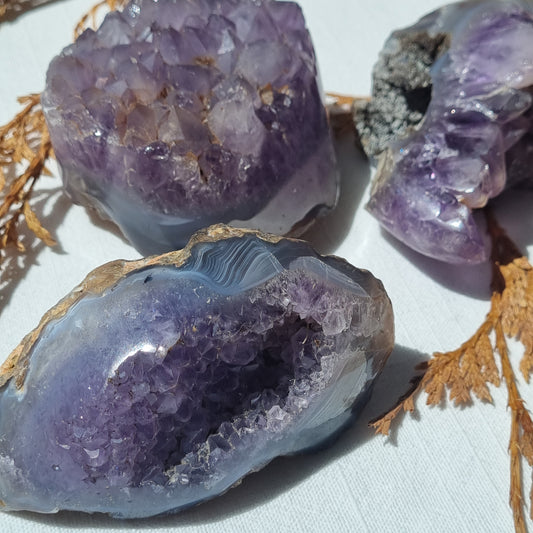 Amethyst on Agate Cluster w/ Polished Edge - Madagascar - Sparrow and Fox