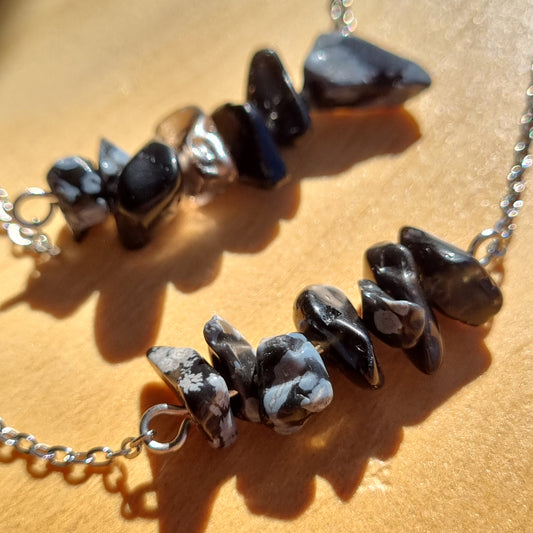 Snowflake Obsidian Chip Necklace - Sparrow and Fox