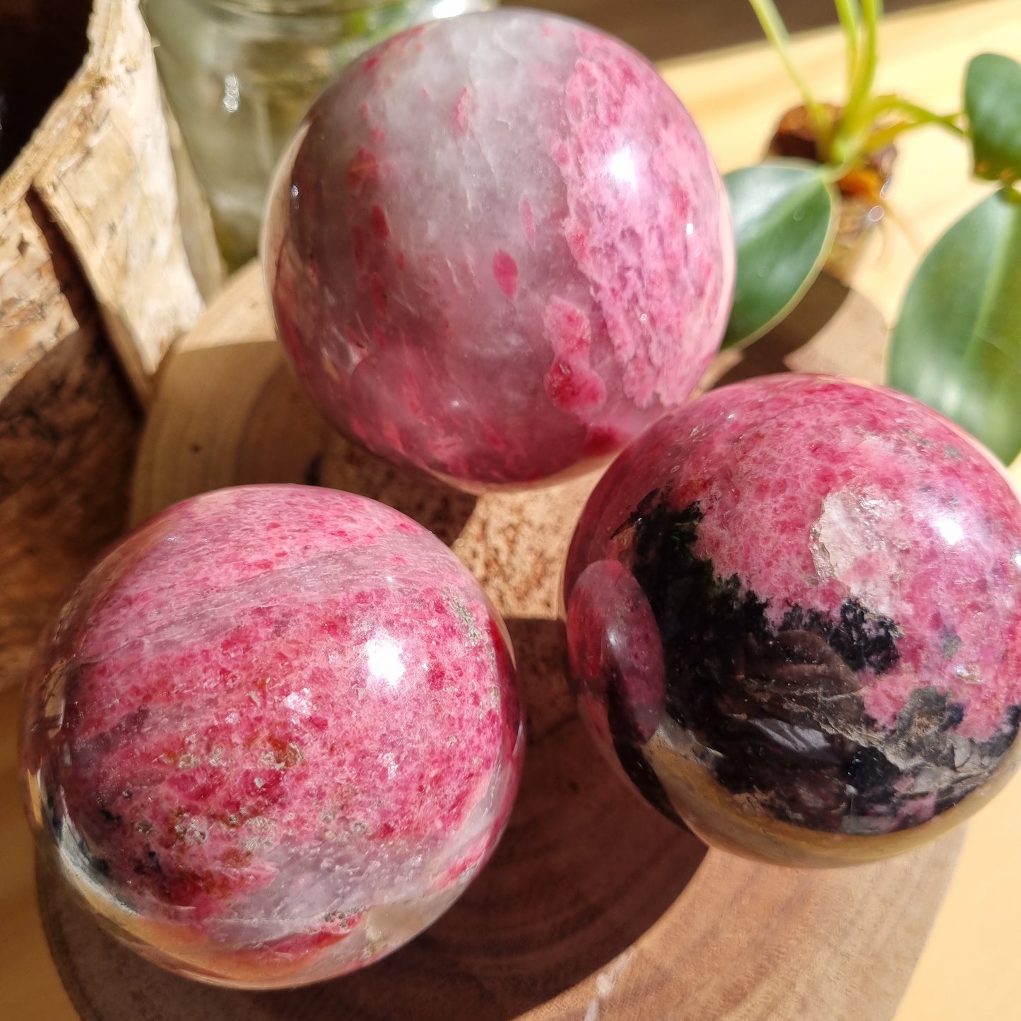 Rhodonite in Quartz Spheres - Sparrow and Fox