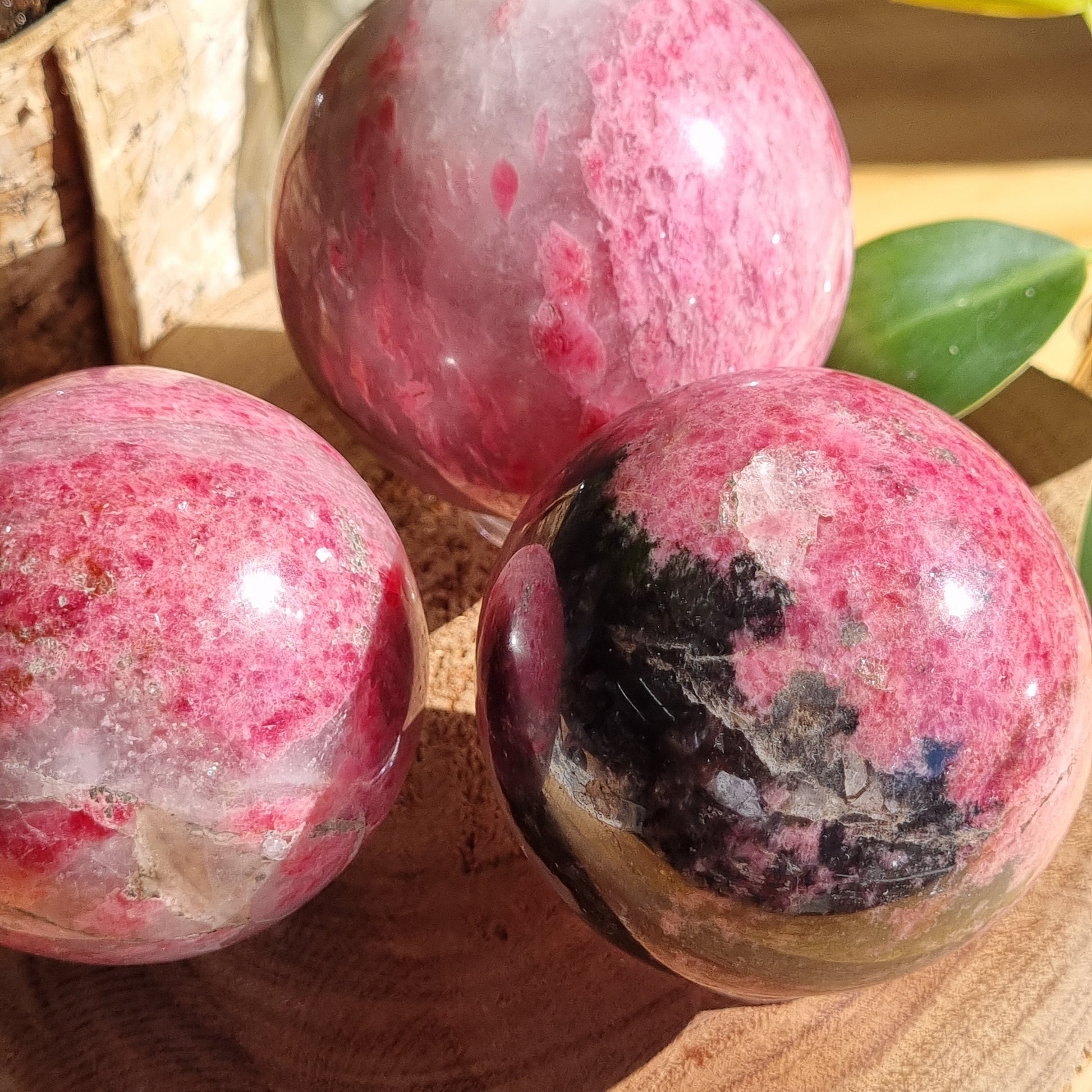 Rhodonite in Quartz Spheres - Sparrow and Fox