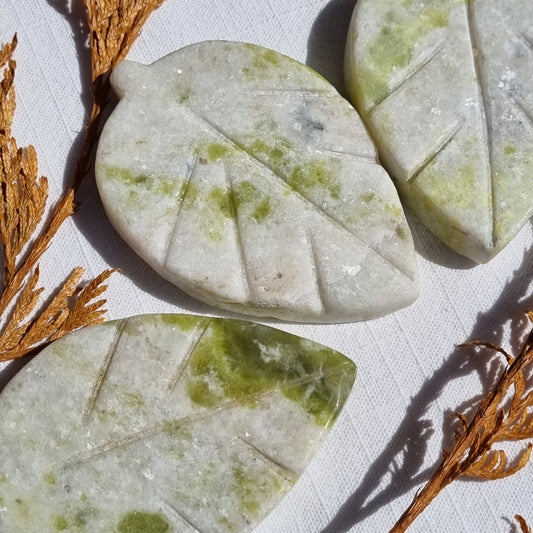 White Calcite with Serpentine Leaf - 8-9cm - Sparrow and Fox