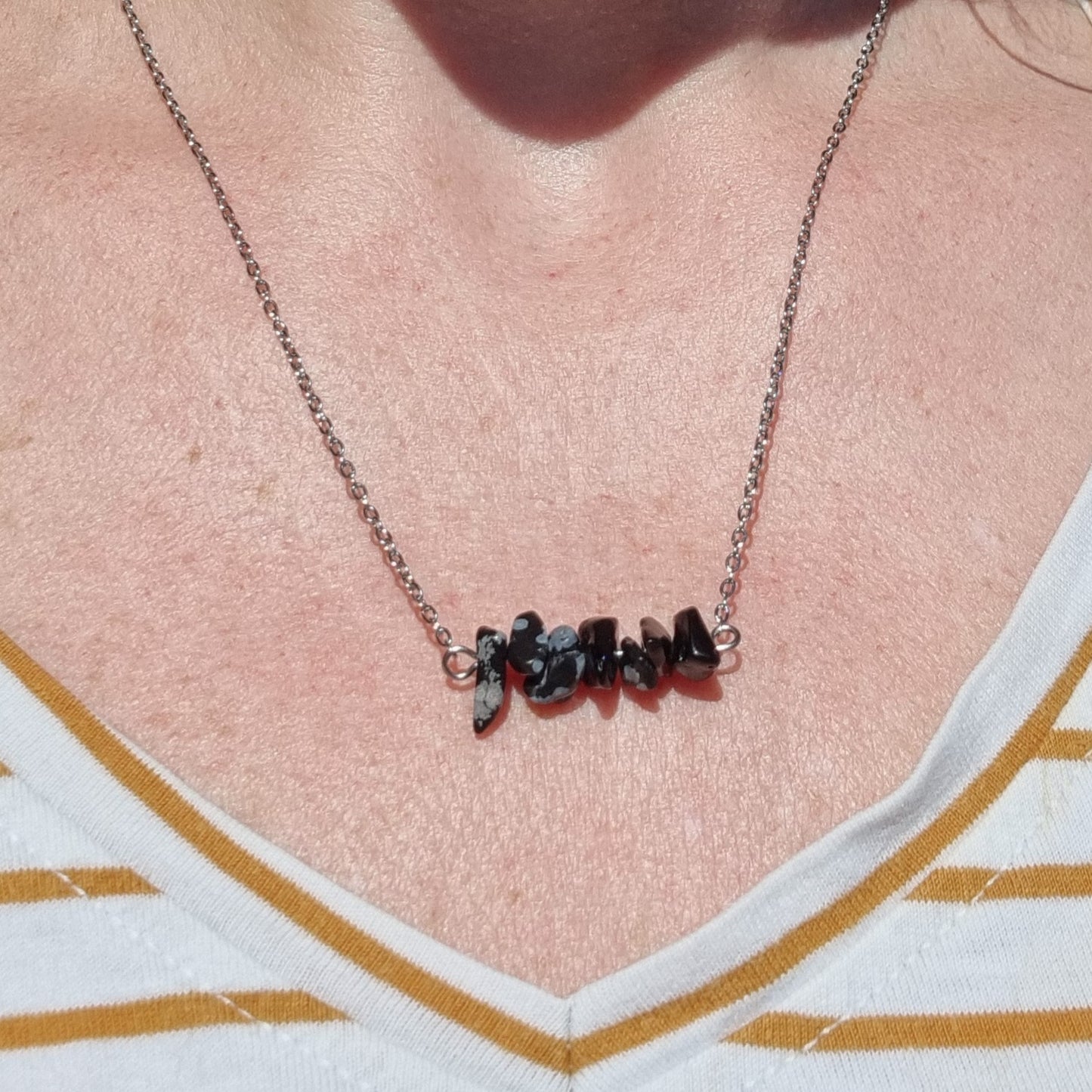 Snowflake Obsidian Chip Necklace - Sparrow and Fox