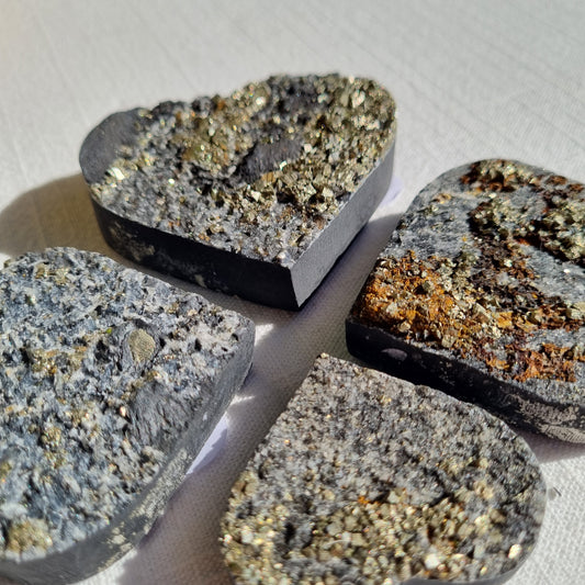 Pyrite on Shungite Heart