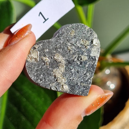 Pyrite on Shungite Heart