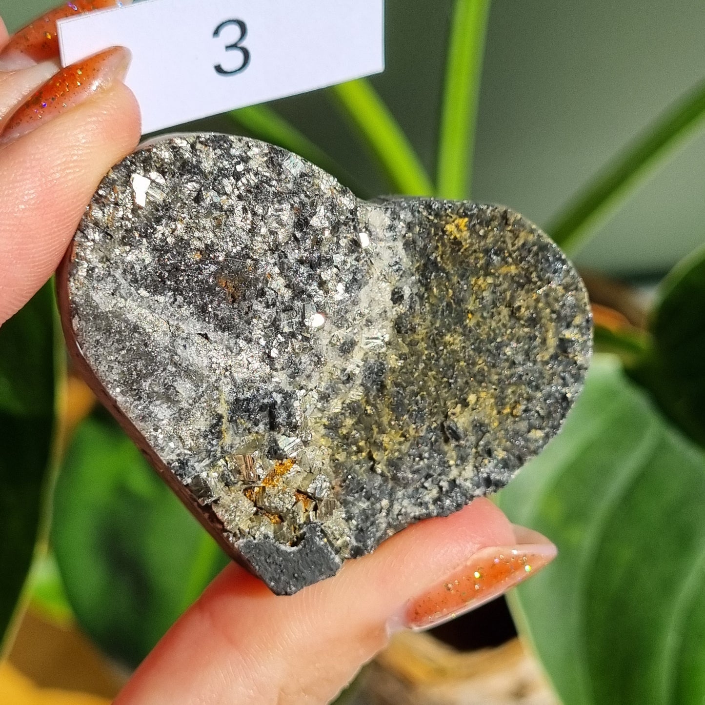 Pyrite on Shungite Heart