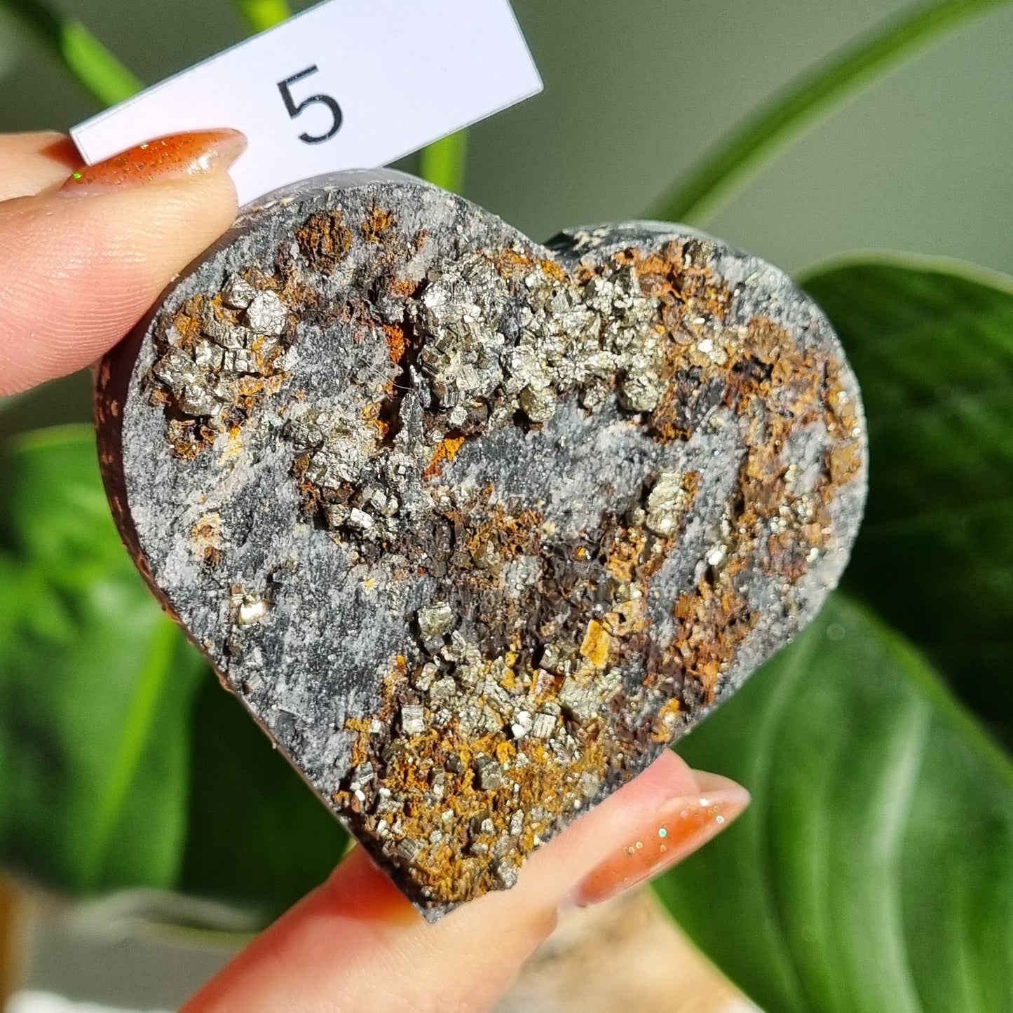 Pyrite on Shungite Heart