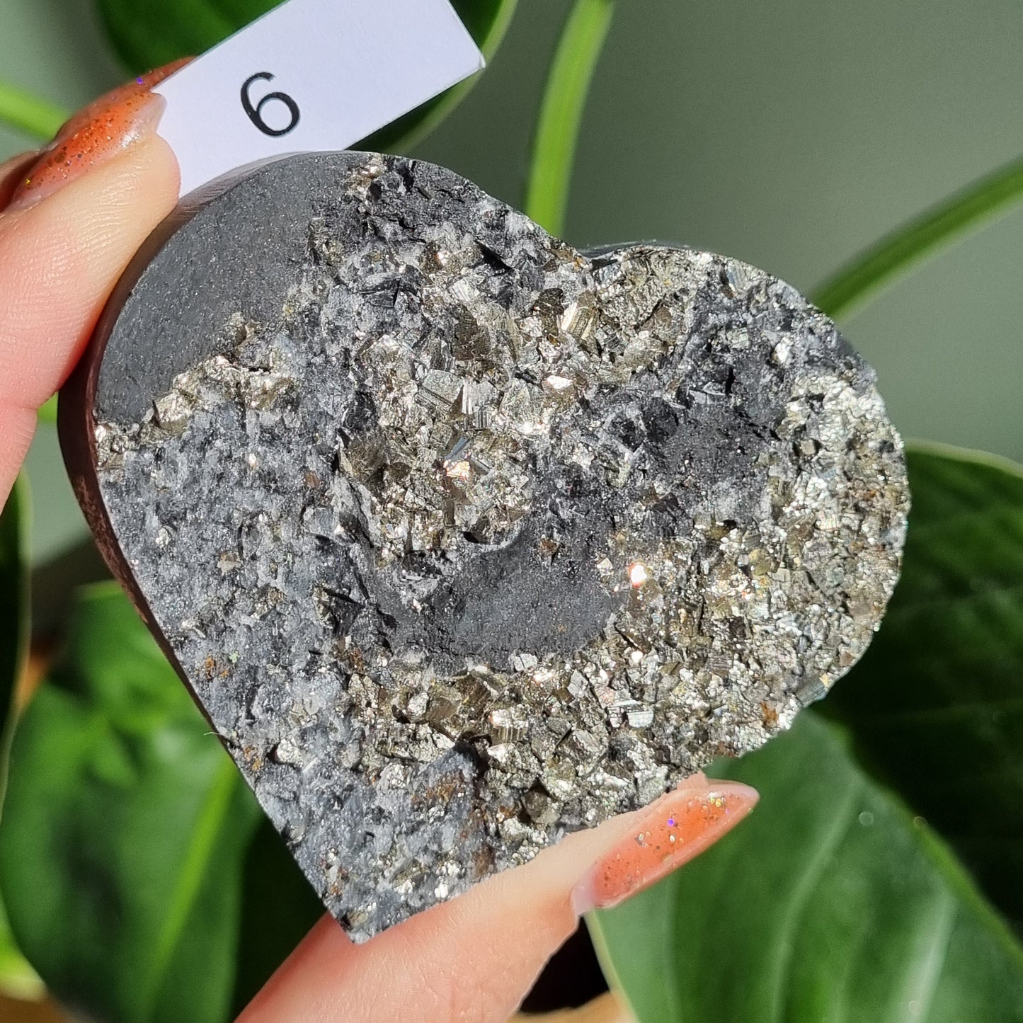 Pyrite on Shungite Heart