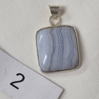 Blue Lace Agate Cabochon Sterling Silver Pendant