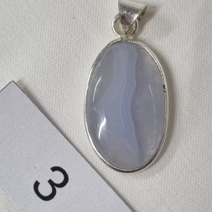 Blue Lace Agate Cabochon Sterling Silver Pendant