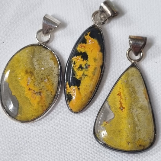 Bumblebee Jasper Cabochon Silver Pendant