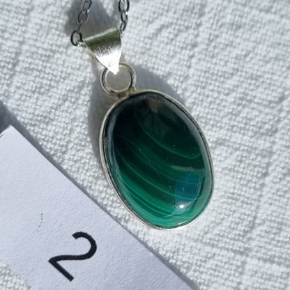 Malachite Cabochon Sterling Silver Pendant