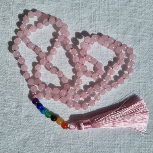 Rose Quartz and Chakra - 108 Mala Beads