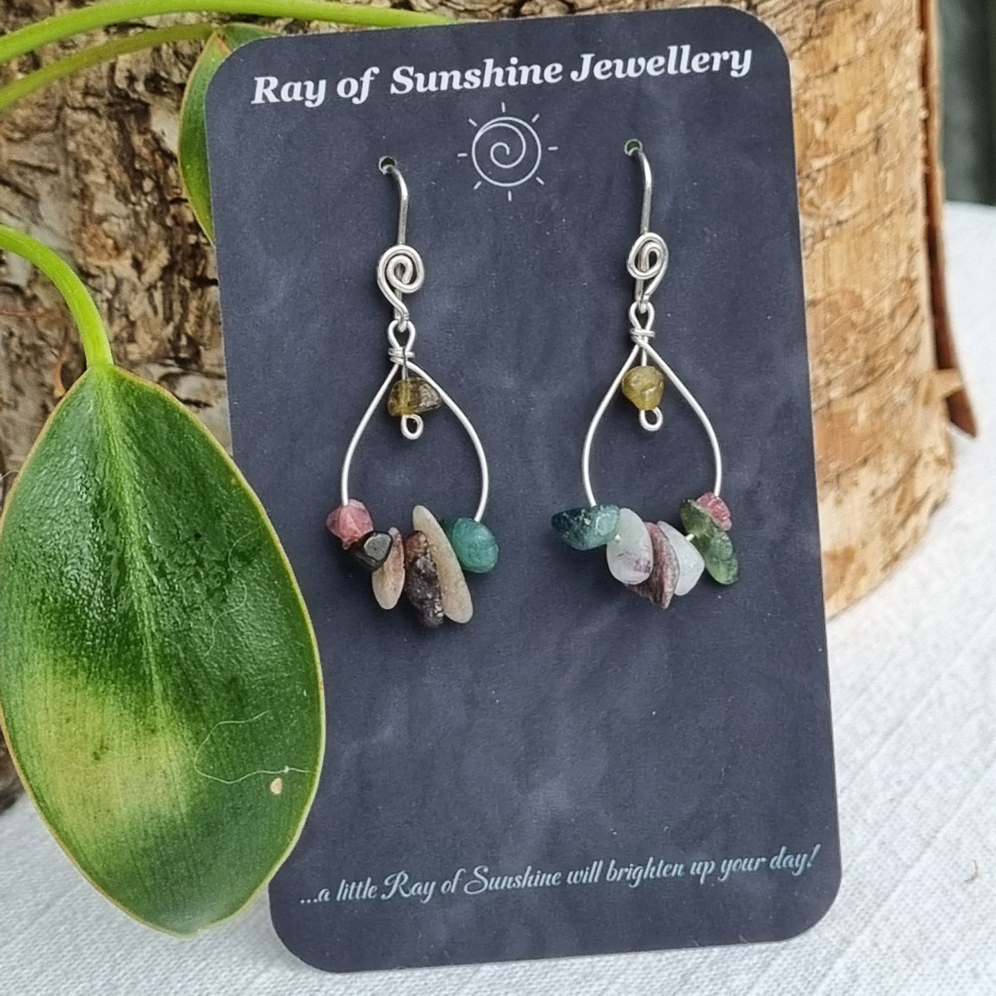 Mixed Tourmaline Chip Teardrop Earrings - Ray of Sunshine