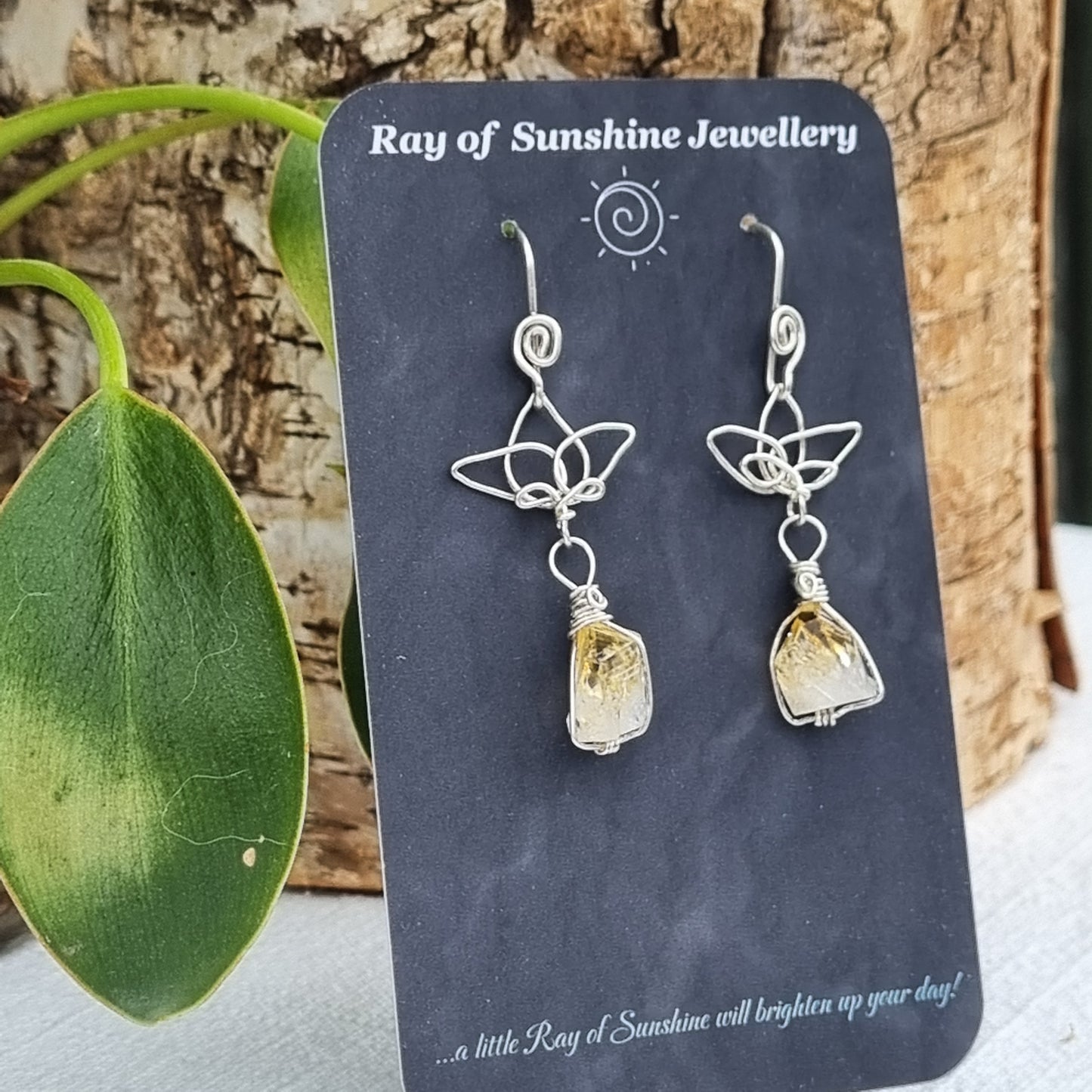 Citrine Point and Silver Lotus Earrings - Ray of Sunshine