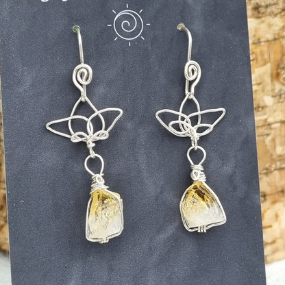 Citrine Point and Silver Lotus Earrings - Ray of Sunshine