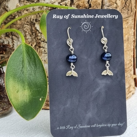 Whale Tail & Tahitian Pearl Earrings - Ray of Sunshine