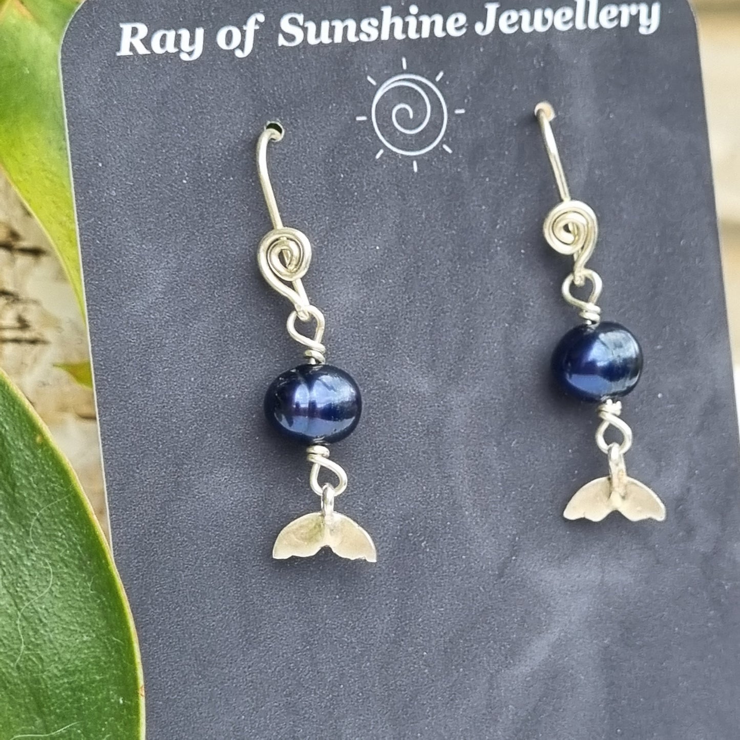 Whale Tail & Tahitian Pearl Earrings - Ray of Sunshine