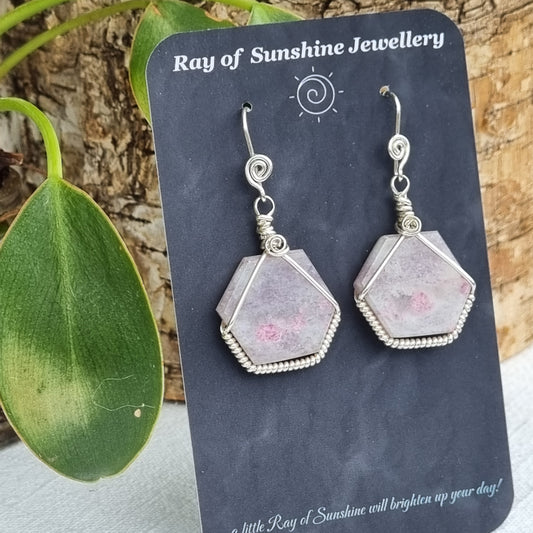 Lepidolite Hex Earrings - Ray of Sunshine