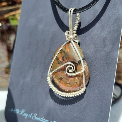 Ammonite Sterling Silver Wave Pendant - Ray of Sunshine