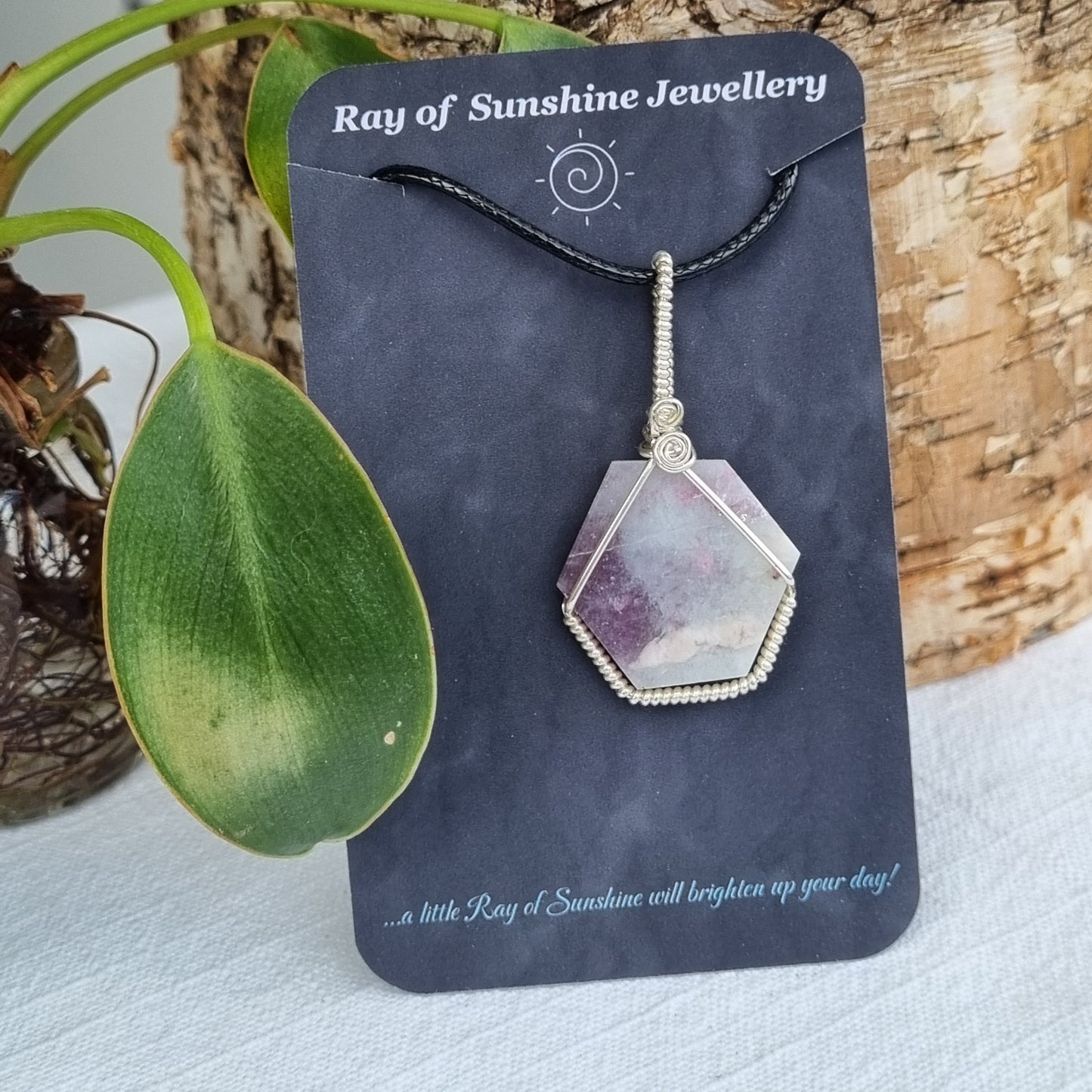 Lepidolite Hexagon Silver Pendant – Ray of Sunshine