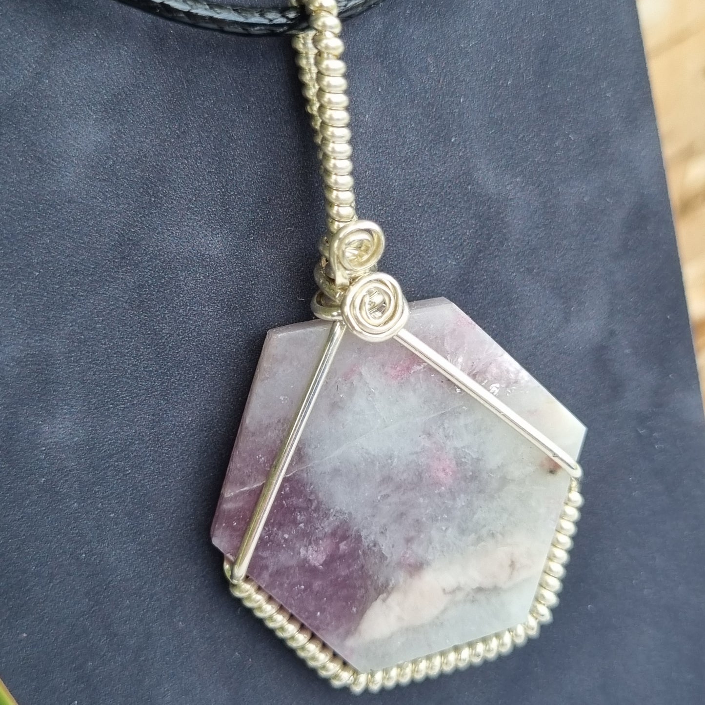 Lepidolite Hexagon Silver Pendant – Ray of Sunshine