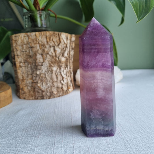 Fluorite Tower - 409g - chipped on base