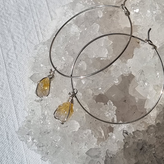 Citrine Point Hoop Drop Earrings - Ray of Sunshine