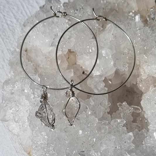 Herkimer Diamond Silver Hoop Earrings - Ray of Sunshine