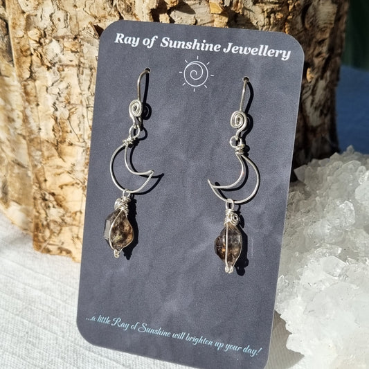 Mooralla Smoky Quartz Silver Moon Earrings - Ray of Sunshine