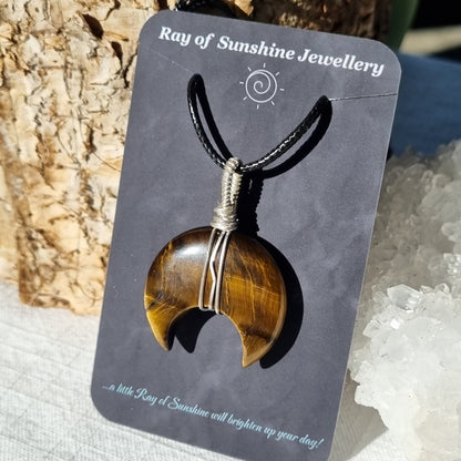 Tigers Eye Moon Silver Pendant - Ray of Sunshine