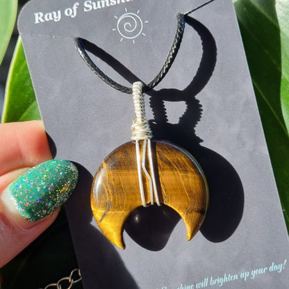 Tigers Eye Moon Silver Pendant - Ray of Sunshine