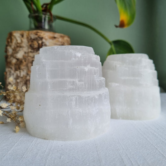 Selenite Tower Tea Light Holder - Morocco