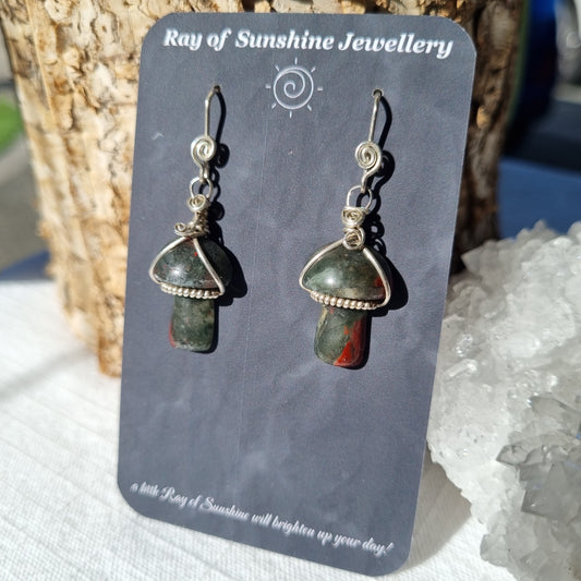 Bloodstone Mushroom Earrings - Ray of Sunshine