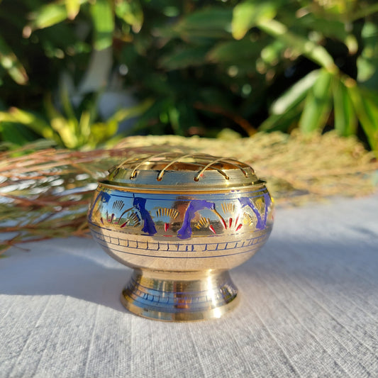 Blue/Red Etched Brass Charcoal Burner - 6cm - Sparrow and Fox