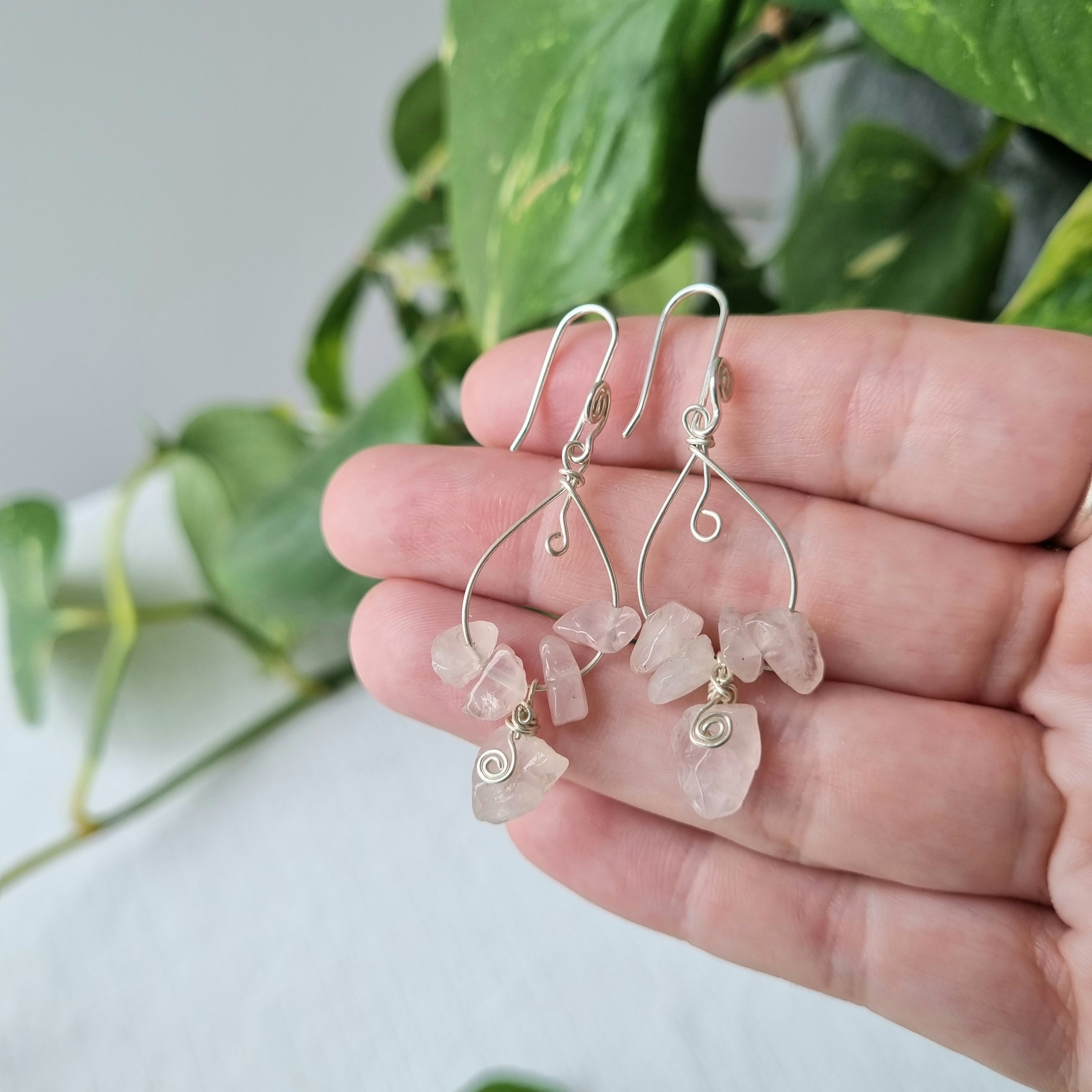 18K White Gold Rose Quartz 'Paradiso Cascade' Gemstone Earrings -  LassanaiNYC