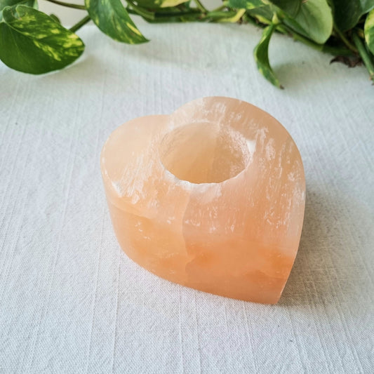 Orange Selenite Tea Light Holder - Morocco - Heart - Sparrow and Fox