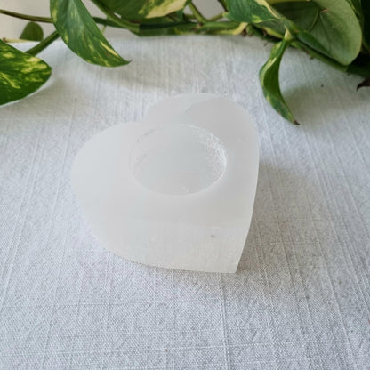 Selenite Tea Light Holder Heart - Morocco - Sparrow and Fox