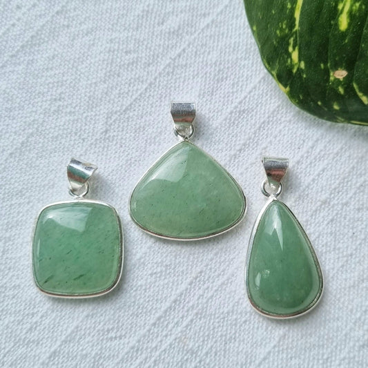 Green Aventurine Cabochon Sterling Silver Pendant - Sparrow and Fox