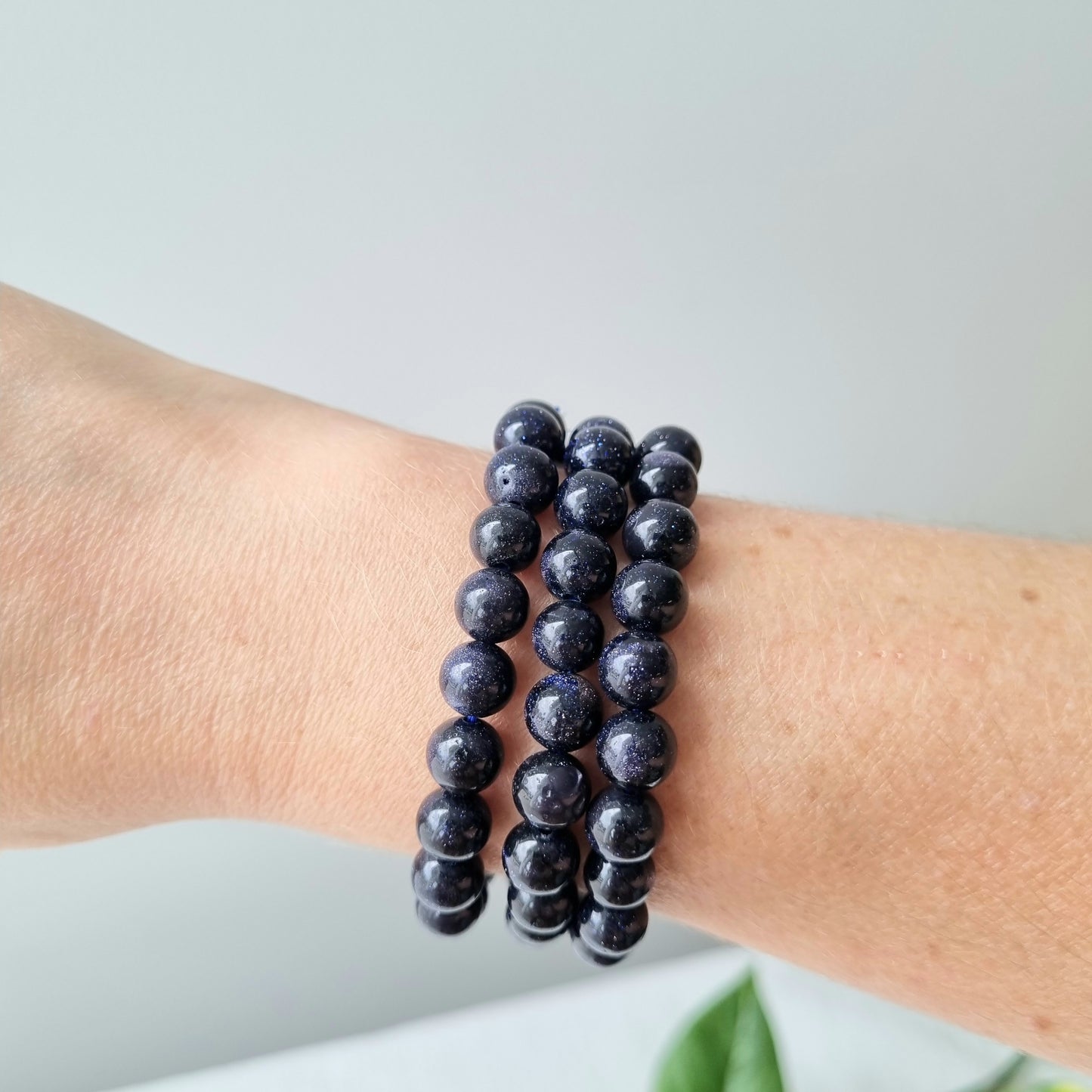 Blue Goldstone Round Bead Bracelet - 8mm - Sparrow and Fox