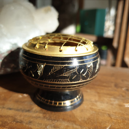 Black Brass Charcoal Burner - 5cm - Sparrow and Fox